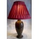 VINTAGE LAMP WITH DARK BURGUNDY MARBLE BASE AND PLEATED SILK SHADE